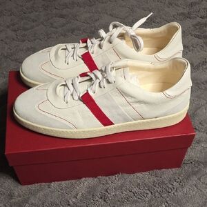 Salvatore Ferragamo White and Red Sneakers